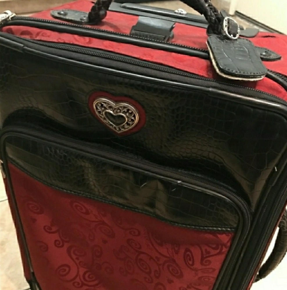 Rare Brighton Red Jacquard Vintage Suitcase